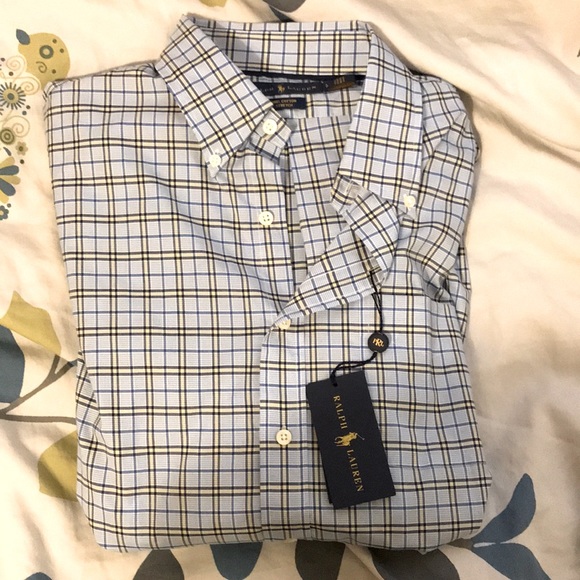 Blue striped pattern long sleeve dress shirt men L